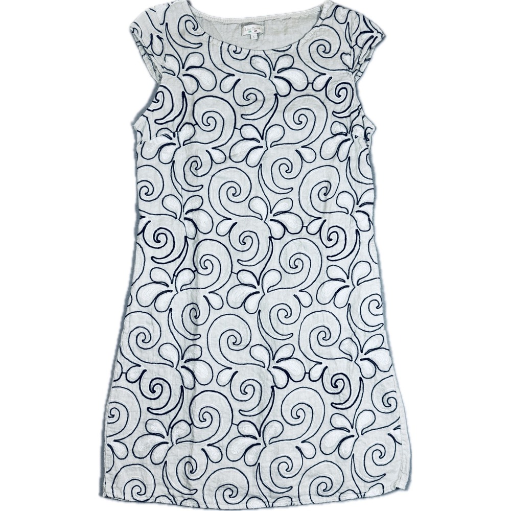 Lina Tomei Dress Womens Large Gray Embroidered Linen Shift Sleeveless Italy